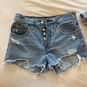 Levi's Light Blue Distressed Button-Fly Jean Shorts